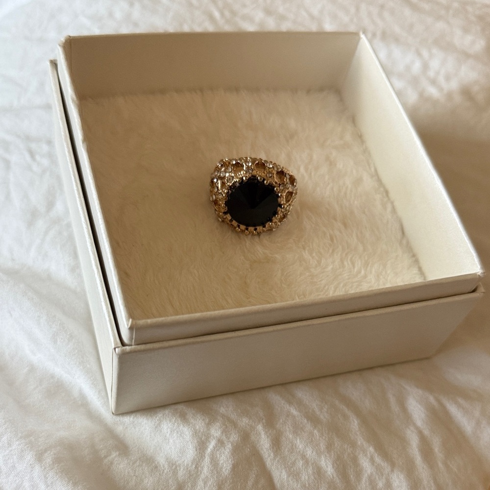 Black Gem Embellished ring big stone gold large